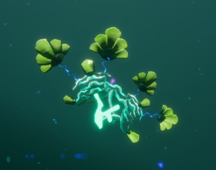 A glowing modular creature with leafy photosynthetic parts