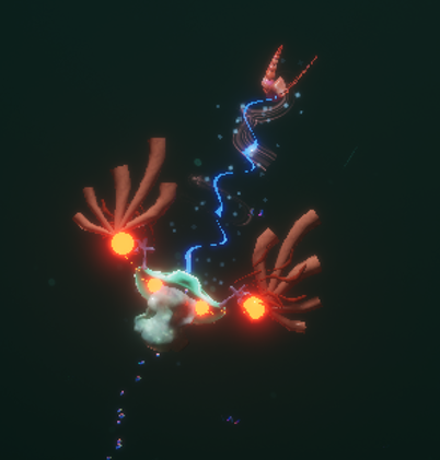 A creature hunting glowing prey in a dark ocean